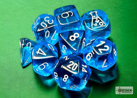 Chessex - 30063 - Lab Dice - Translucent Tropical Blue/white Polyhedral 7-Dice Set (with bonus die)