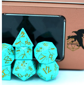Hymgho - Barbarian Solid Metal: Turqruoise with Gold RPG Dice Set