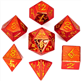 Hymgho - Dice - Metal Barbarian Shiny Red with Gold 7-Dice RPG Set