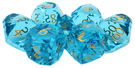 Old School Dice - Gemstone 7-Piece Set - Diamond Cut - Blue Topaz