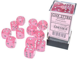 Chessex 27784 - Borealis Pink/silver Luminary 16mm d6 Dice Block (12 Count)