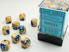Chessex - 26822 - Gemini Blue-Gold/white 12mm d6 Dice Block (36 dice)