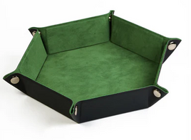 Foam Brain Games - Leatherette & Velvet Hex Dice Tray: Dark Gray & Grass Green