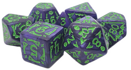 Old School Dice - Rune Dice: All Hallows Eve Purple with Green RPG Dice Set