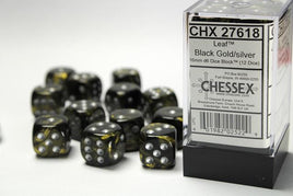 Chessex 27618 - Leaf Black Gold/silver 16mm d6 Dice Block (12 Count)