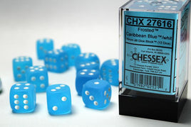 Chessex 27616 - Frosted Caribbean Blue/white 16mm d6 Dice Block (12 Count)