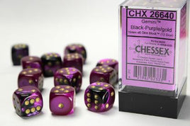Chessex - 26640 - Gemini Black-Purple/gold 16mm d6 Dice Block (12 dice)