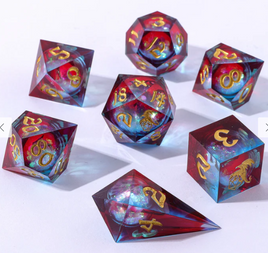 Hymgho - Captured Magic Liquid Core Sharp Edge Resin 7-Dice RPG Set - Elemental Mana