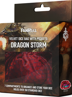 Fanroll - Dice Bag - Dragon Storm Velvet Dice Bag - Red with Pockets