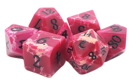 Old School Dice - GemStone 7-Piece Set -  Turquoise Pink & White w/Black RPG Dice Set