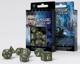 Q Workshop - Classic RPG: Olive & White RPG Dice Set