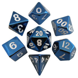 Metallic Dice Games - Dice - Metal Blue with White Numbers 7-Dice RPG Set