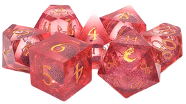 Old School Dice - Sharp Edged 7-Piece Dice Set - Liquid Infused - Crimson Fury