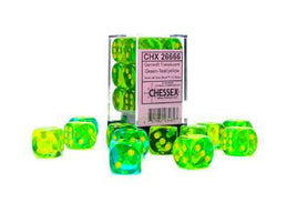 Chessex - 26666 - Gemini Translucent Green-Teal/yellow 16mm d6 Dice Block (12 dice)