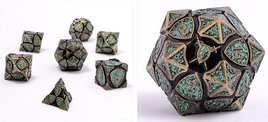 Hymgho - Metal Fighter: Ancient Bronze with Green Glitter RPG Dice Set