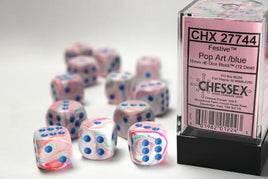 Chessex 27744 - Festive Pop Art/blue 16mm d6 Dice Block (12 Count)