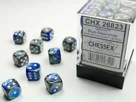 Chessex - 26823 - Gemini Blue-Steel/white 12mm d6 Dice Block (36 dice)