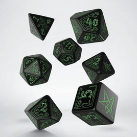 Q Workshop - Dice - Call of Cthulhu Black with Green 7pc Set