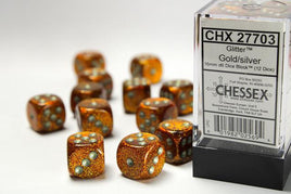 Chessex - 27703 - Glitter Gold/silver 16mm d6 Dice Block (12 dice)
