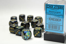 Chessex - 27699 - Lustrous Shadow/gold 16mm d6 Dice Block (12 dice)
