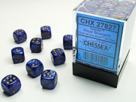 Chessex - 27827 - Scarab Royal Blue/gold 12mm d6 Dice Block (36 dice)