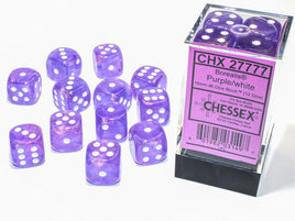 Chessex 27777 - Borealis Purple/white Luminary 16mm d6 Dice Block (12 Count)