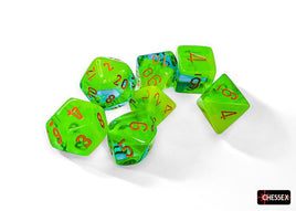 Chessex - 26470 - Gemini Plasma Green-Teal/orange Luminary Polyhedral 7-Dice Set