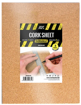AK Interactive - Cork Sheet 3mm Fine Grained (2 Sheets)