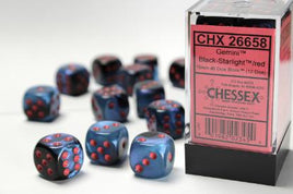 Chessex - 26658 - Gemini Black-Starlight/red 16mm d6 Dice Block (12 dice)