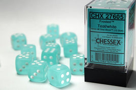 Chessex 27605 - Frosted Teal/white 16mm d6 Dice Block (12 Count)