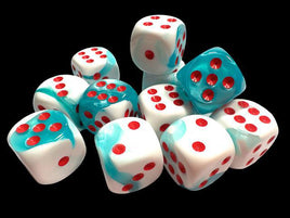 Chessex - 26644R - Limited Edition Gemini Teal-White/red 16mm d6 Dice Block (12 dice)