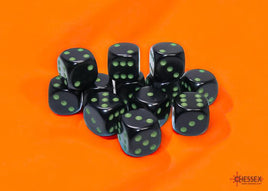 Chessex - Dice - 25658 - Opaque Black and Green 16mm d6 12pc