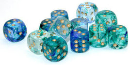 Chessex - 27756 - Nebula Oceanic/gold Luminary 16mm d6 Dice Block (12 dice)