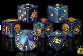 Baron of Dice - Bloody Football: Tanzanite Spiked Football Dice Set