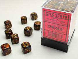 Chessex - 27819 - Scarab Blue Blood/gold 12mm d6 Dice Block (36 dice)