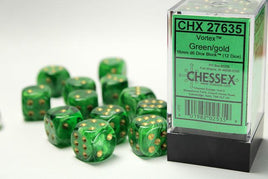 Chessex - 27635 - Vortex Green/gold 16mm d6 Dice Block (12 dice)