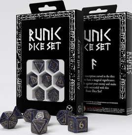 Q Workshop - Dice - Runic Mixed Blue & Gold 7-Die RPG Set