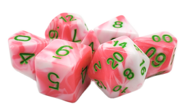 Old School Dice - Vorpal: Pink & White with Green RPG Dice Set