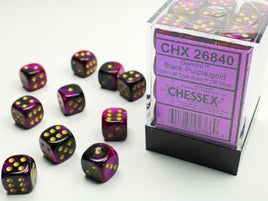 Chessex - 26840 - Gemini Black-Purple/gold 12mm d6 Dice Block (36 dice)