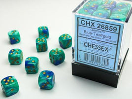 Chessex - 26859 - Gemini Blue-Teal/gold 12mm d6 Dice Block (36 dice)