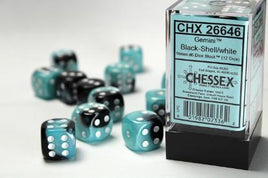 Chessex 26646 - Gemini Black-Shell/white 16mm d6 Dice Block (12 Count)