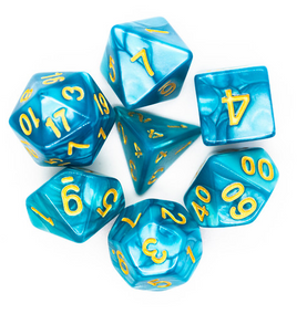 Old School Dice - Pearl Drop: Ocean with Gold RPG Dice Set