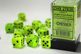 Chessex - 27630 - Vortex Bright Green/black 16mm d6 Dice Block (12 dice)