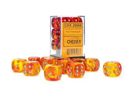 Chessex - 26668 - Gemini Translucent Red-Yellow/gold 16mm d6 Dice Block (12 dice)