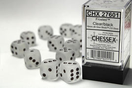 Chessex - 27601 - Frosted Clear/black 16mm d6 Dice Block (12 dice)