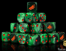Baron of Dice - Drake Green & Orange 16mm Square Corner d6 Set
