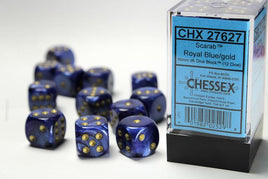 Chessex - 27627 - Scarab Royal Blue/gold 16mm d6 Dice Block (12 dice)