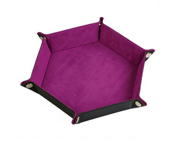 Foam Brain Games - Leatherette & Velvet Hex Dice Tray: Dark Gray & Magenta