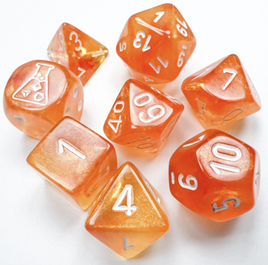 Chessex 30052 - Lab Dice: Borealis Blood Orange/White Luminary Polyhedral 7-Dice Set (+ bonus die)