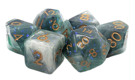 Old School Dice - Particles: Black, White, & Green Mist RPG Dice Set